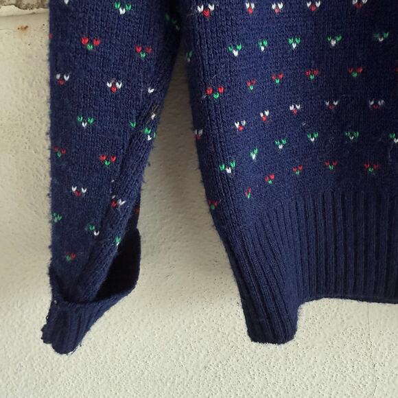 Vtg 80s Cardigan Nordic Fair Isle Sweater Navy Heart Made in USA Classic Women S - Picture 5 of 8